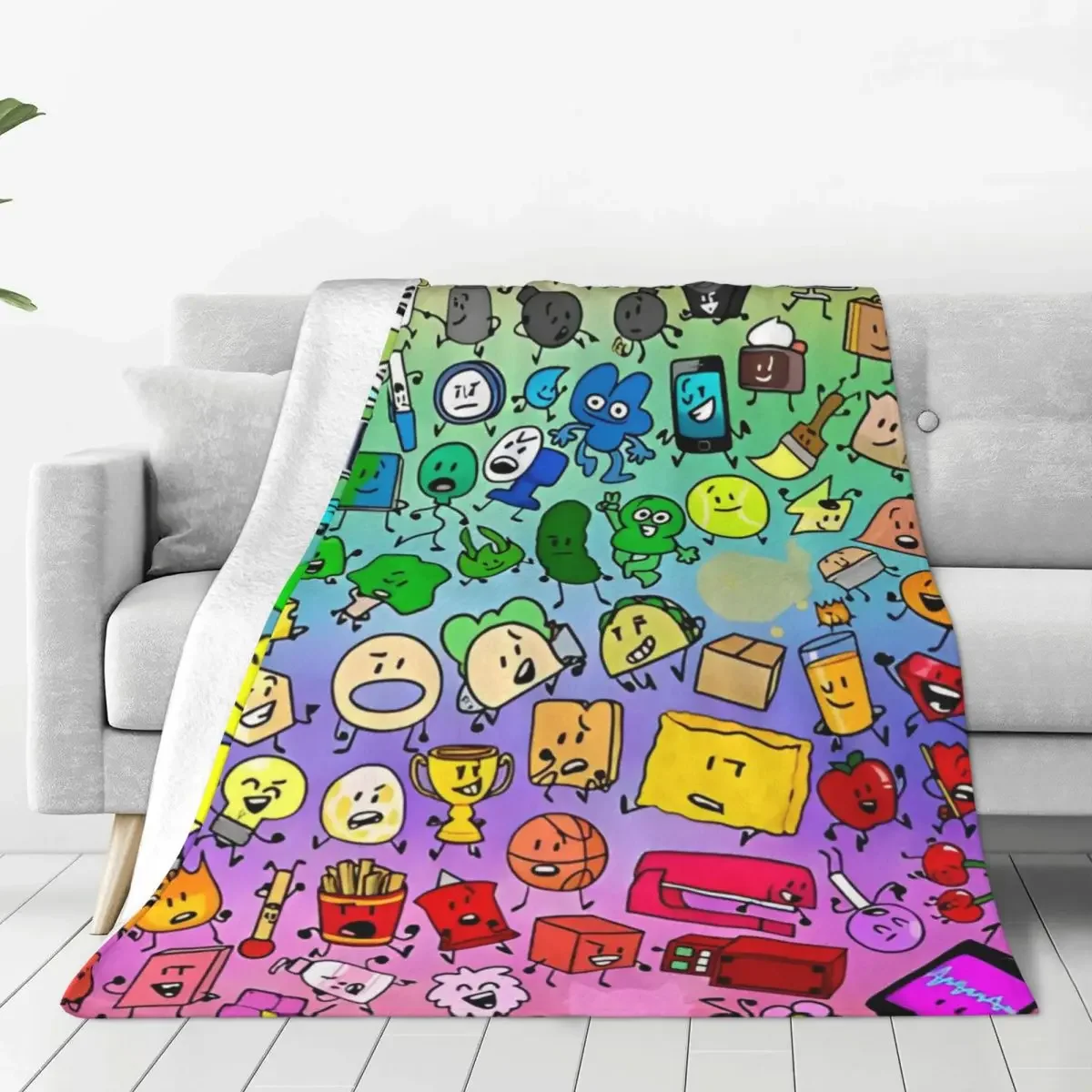 BFDI Inanimate Insanity All Characters Super Warm Blanket Decorative Plush Throw Blanket Graphic Couch Chair Flannel Bedspread