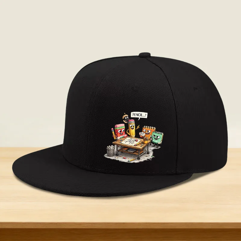 1pc Hipster Cartoon Pencil and Notebook Printed Baseball Cap, Flat Brim High Top, Men'S and Women'S Outdoor Sport Style, Ideal G