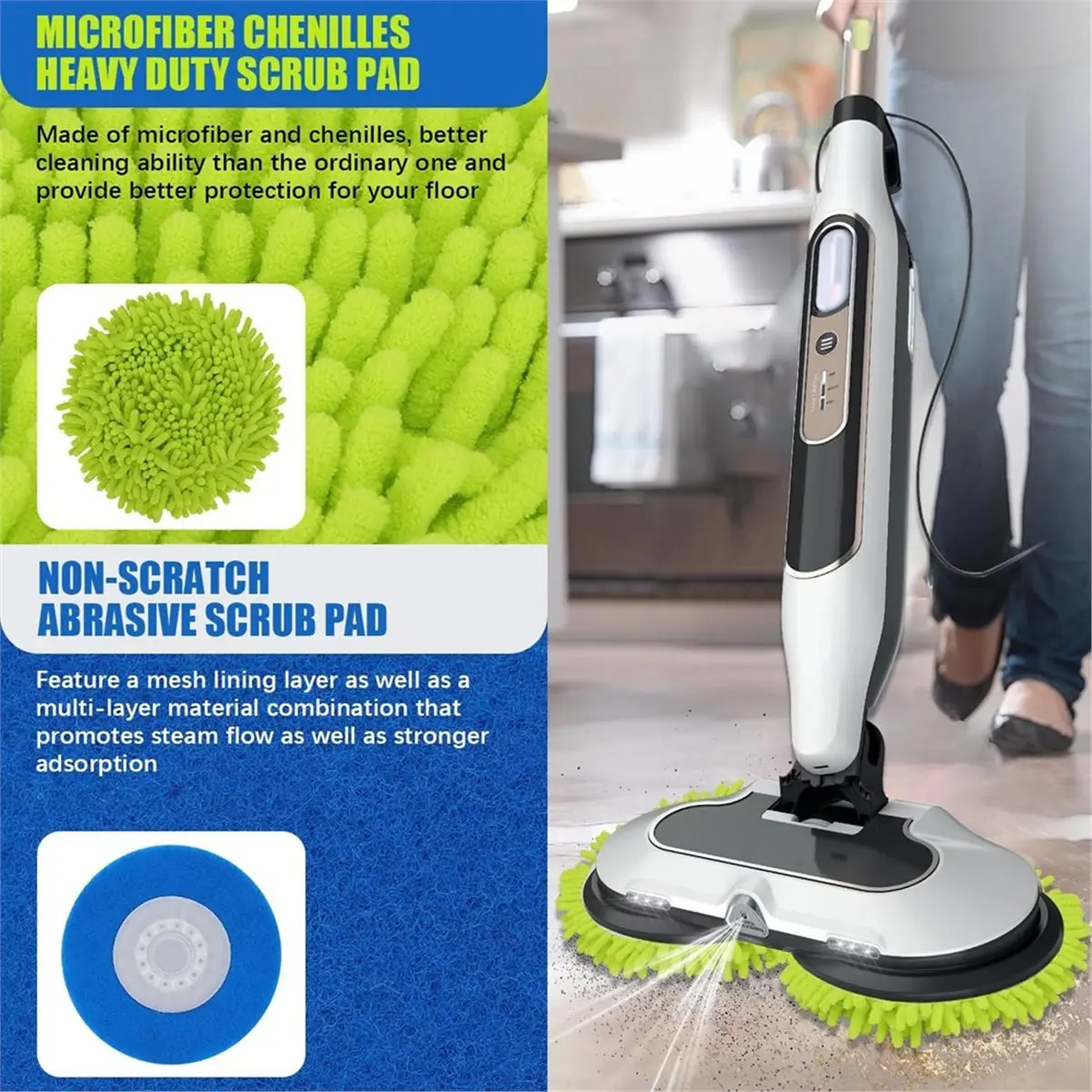 【BRILLIANT 】Magic Sponge Eraser Pads and Microfiber Pads for Steamer S7001 S7020 Series Rotating Steam Scrubber