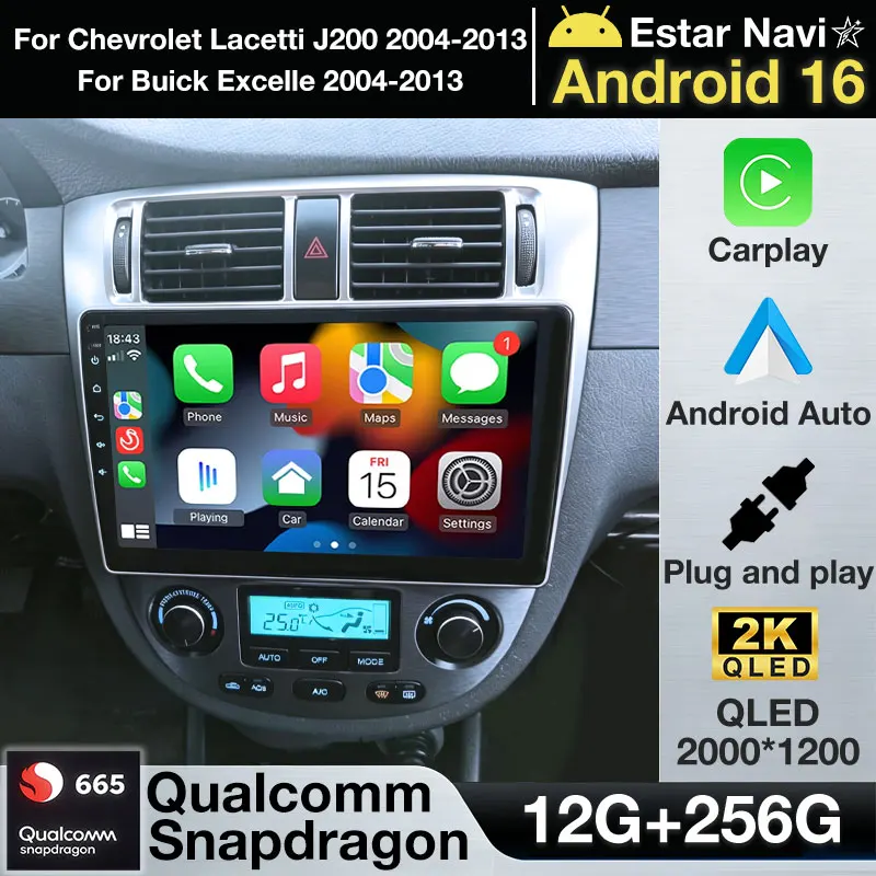 Radio Reproductor Multimedia con Android 16 y Carplay para Chevrolet Lacetti J200 2004-2013, Buick Excelle 2004-2013, Daewoo Gentra 2 2013-2015