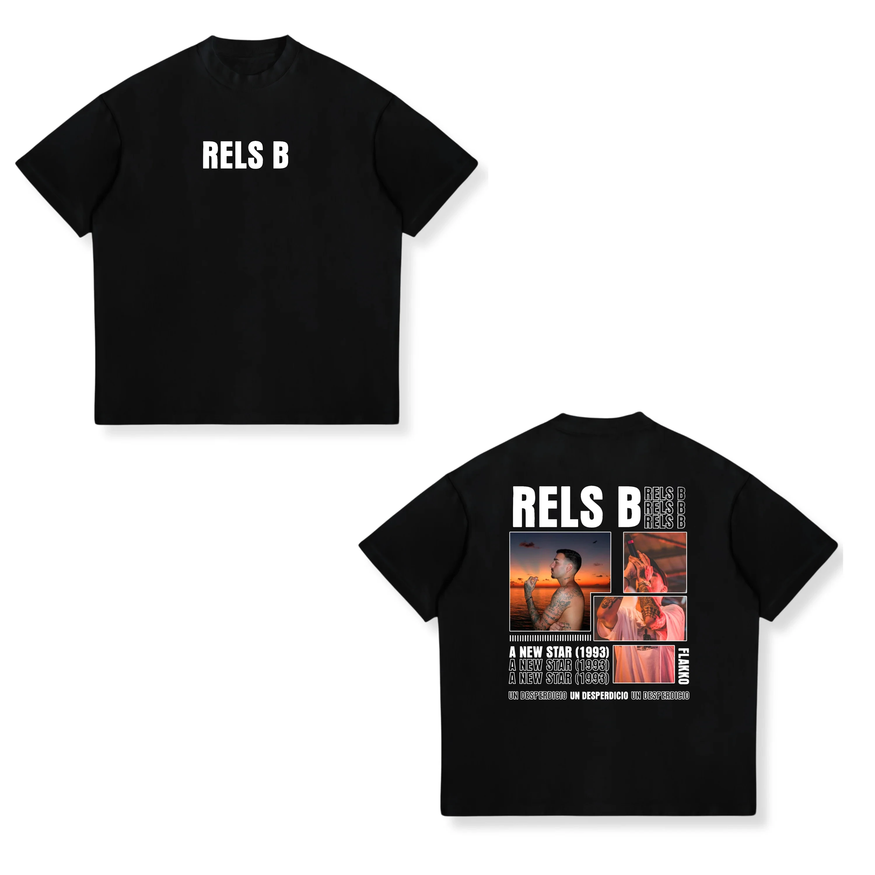 Camiseta de Moda para Hombre y Mujer, Estilo Hip Hop, de Algodón, Talla Grande, con Estampado del Rapero RELS B Skinny Flakk A New Star Album Merch
