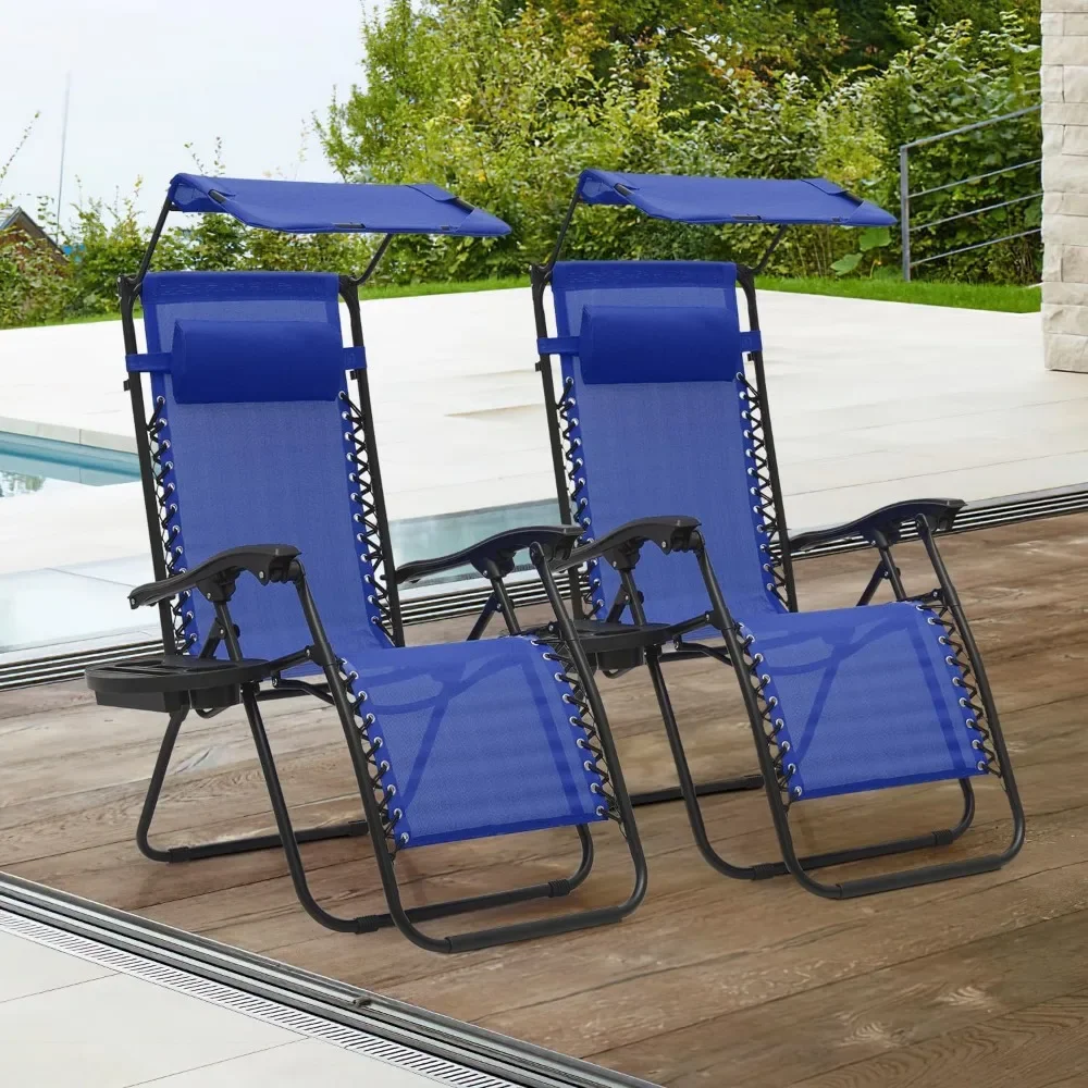 Set of 2 Outdoor Zero Gravity Chair Reclining Lounger with Sun Shade and Mesh Back, Cup Holder & Side Table