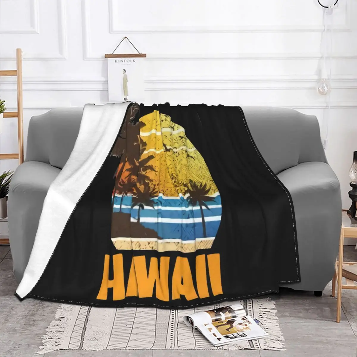 Vintage Hawaii Sun Sand Beach Palm Tree Men Cool Cotton CrewTropical Island Designer Tops Throw Blanket