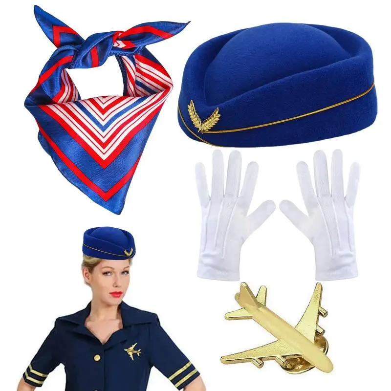 Stewardess Costume for Women Flight Attendant Hat Scarf Costume Set Comfortable Breathable Costume for Role Play Masquerade