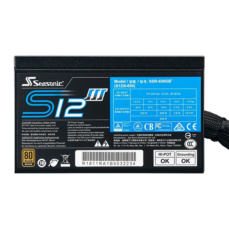 Imagem -06 - Seasonic S12iii650 Medalha de Bronze Clássico 650w Potência 80 Mais Cobre Controle de Temperatura Inteligente Proteção de Cinco Anos