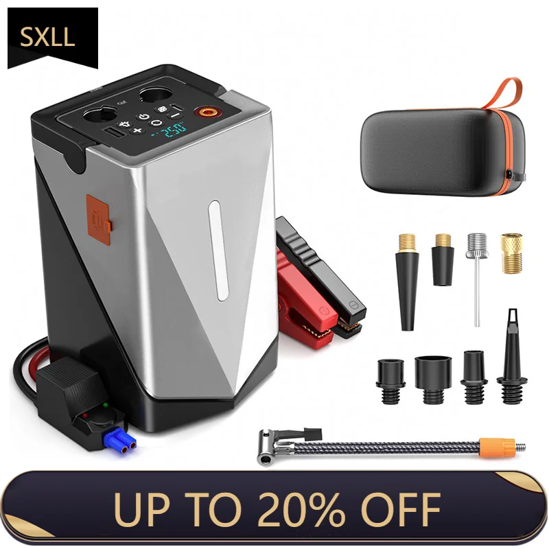 

SXLL Lithium battery car jump starter with air compressor emergency start power 12000mAh car power supply with tire inflator