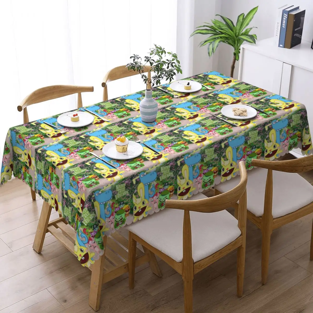 Happy Tree Friends Flippy Lumpy Cuddles Loving Family Rectangular Tablecloth Oilproof Table Cover for Dining Events Table Cloth