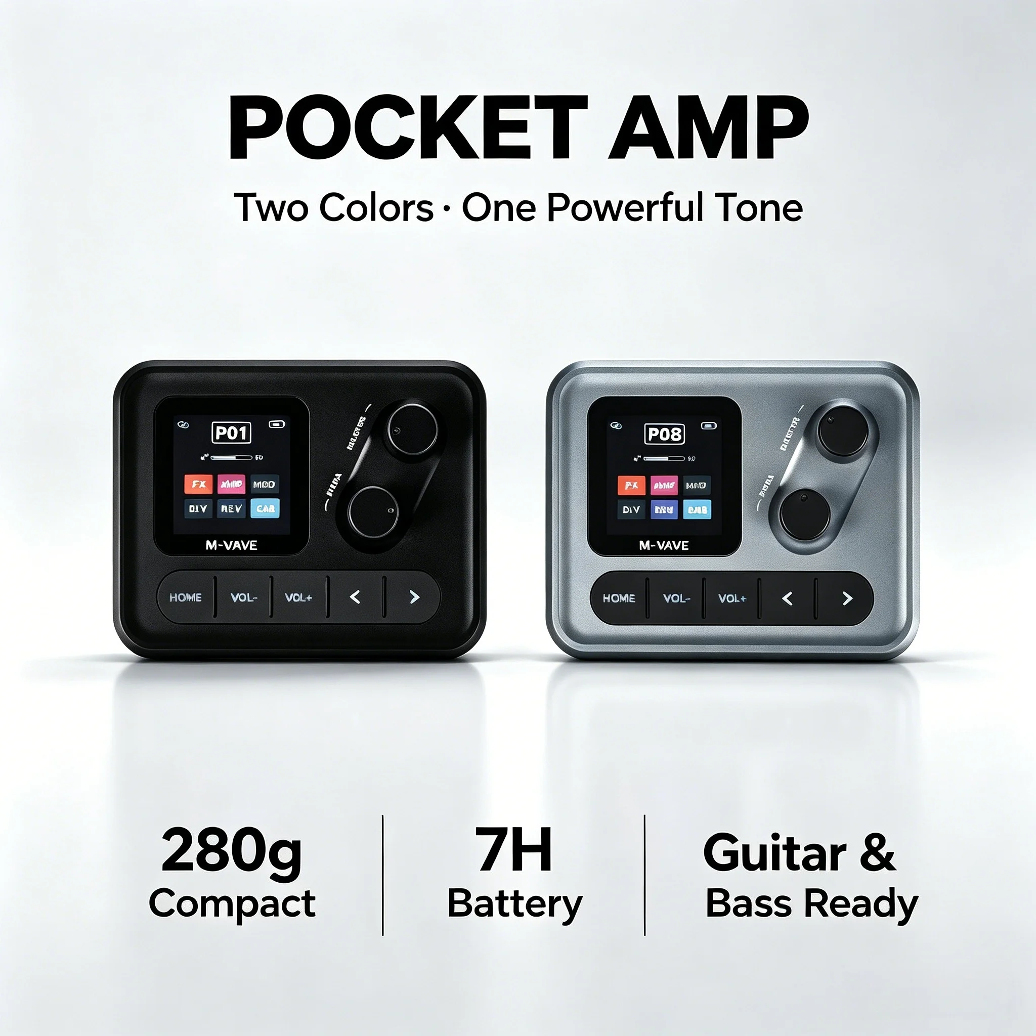 M-VAVE Pocket AMP Compact Multi-Effects Processor for Guitar Bass with 1.54in Screen 80 Presets USB Audio Interface