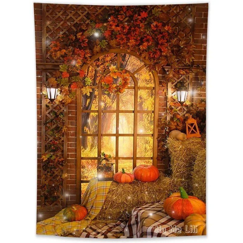 Thanksgiving Farmhouse Barn Wood Autumn Harvest Pumpkin Maple Leaves By Ho Me Lili Tapestry Wall Hanging For Party Decor