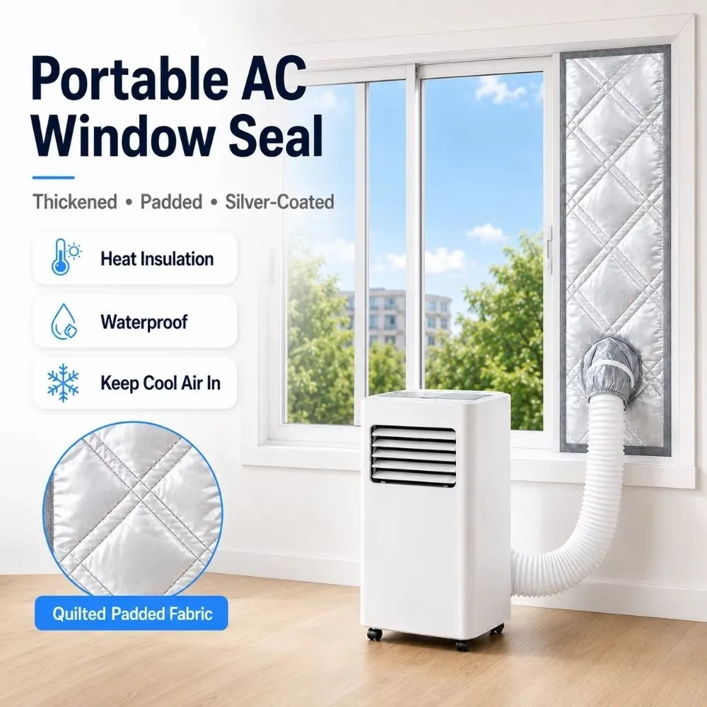 Silver Coated Portable AC Window Seal Oxford Fabric Waterproof Air Conditioner Window Seal Quilted Padded Heat Insulation