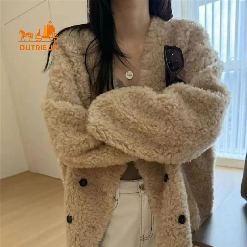 Winter Women's Real Wool Fur Coat, 100% Wool, Warm Thickened Wool Women's Fur Jacket, Fashionable Daily Travel Work Jacket