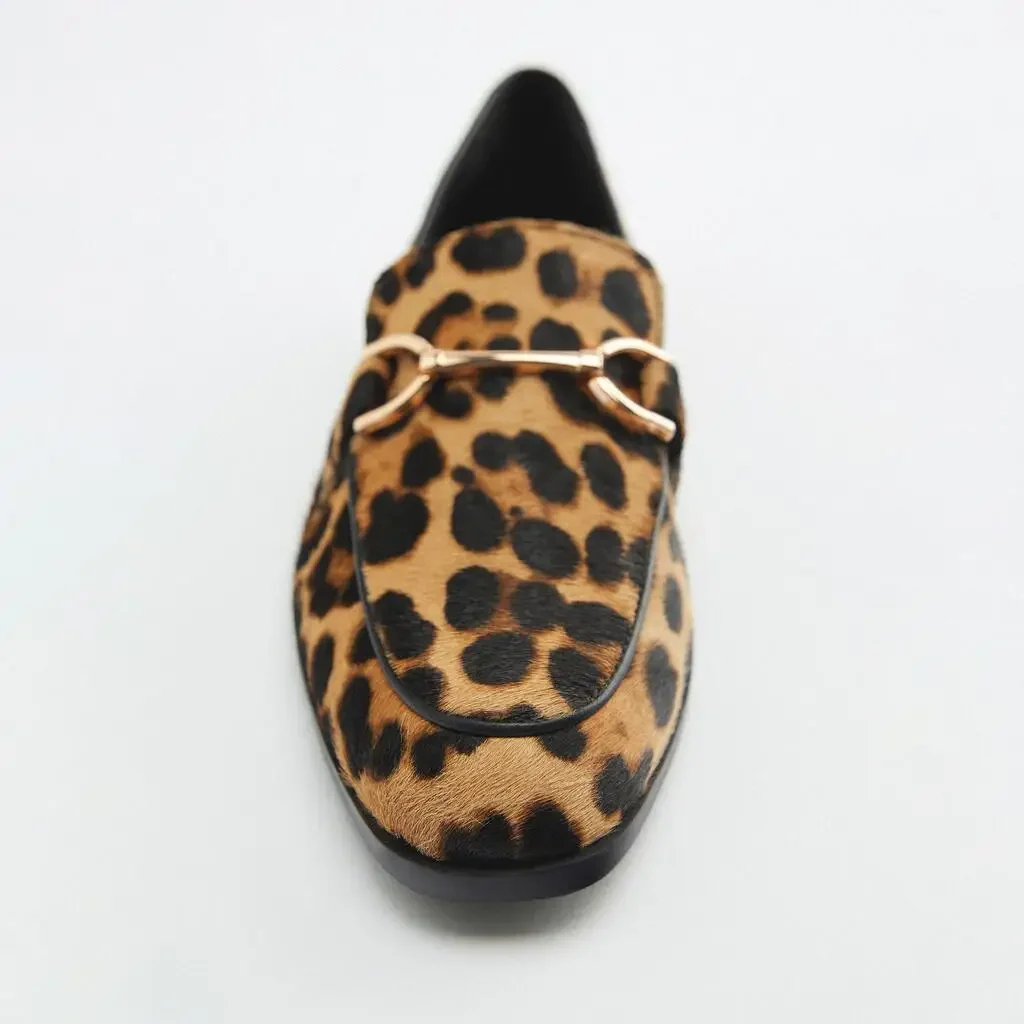 TRZA 2024 British fashion leopard print casual soft sole single shoe for women loafers women's casual shoes round toe flat shoes