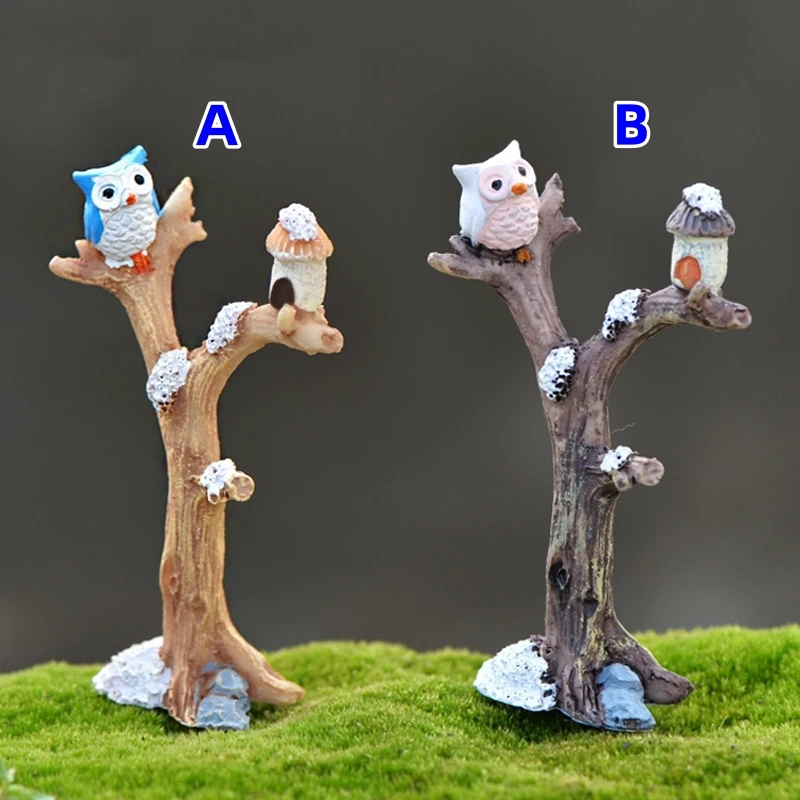 10pcs Resin Owl Craft Cute 3D Small Tree Decoration Miniature Figure Tiny For Bonsai Microlandscape Fairy Garden Decor Accessory