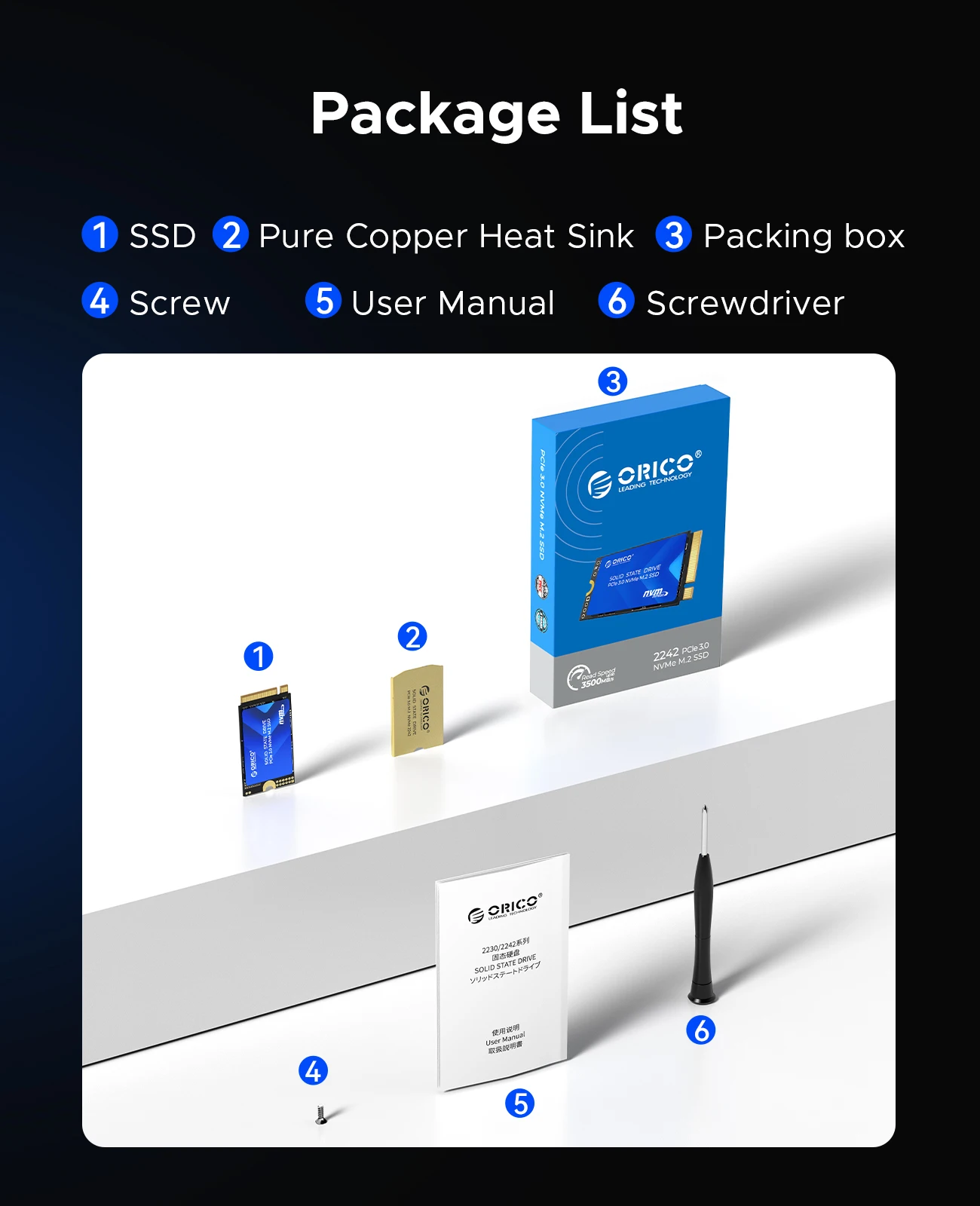 ORICO M.2 2242 1TB SSD NVMe PCIe3.0 Gen 3x4 Unidad interna de estado sólido 3D NAND TLC hasta 3100 MB/s para computadora portátil/escritorio D10 2242