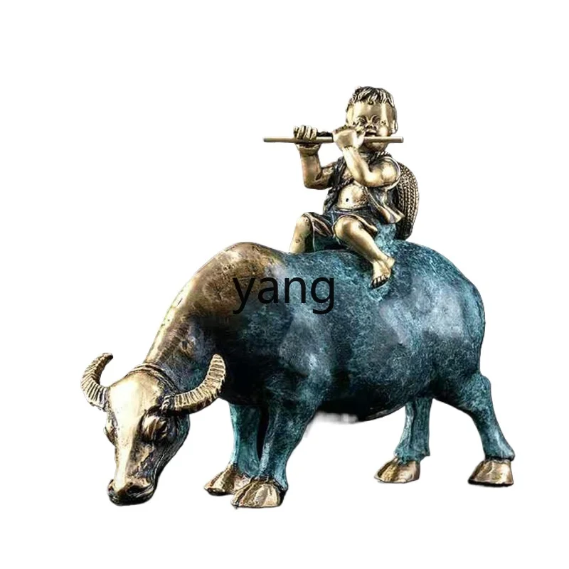 CX shepherd boy riding bull copper ornament lucky boy office desktop decoration