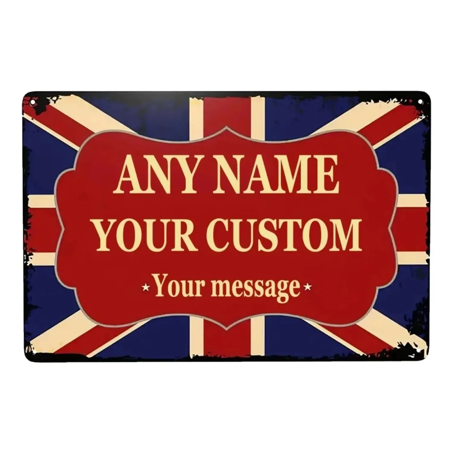 CIFbuy Customizable UK Union Jack Metal Wall Sign, Personalized Text Waterproof Dustproof Man Cave Pub Garage Wall Art Ornament