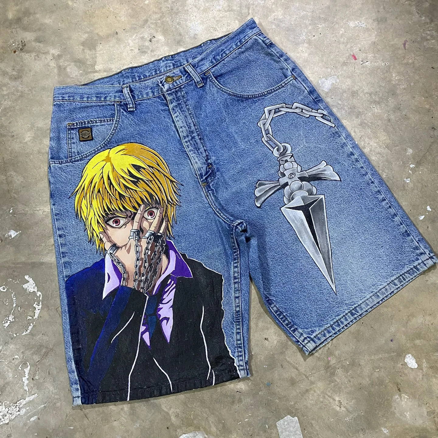 Popular Casual Anime Sweatpants Fashion Y2k Baggy Jeans Wide Leg Denim Shorts Pants Harajuku Streetwear Trouser Men Clothing