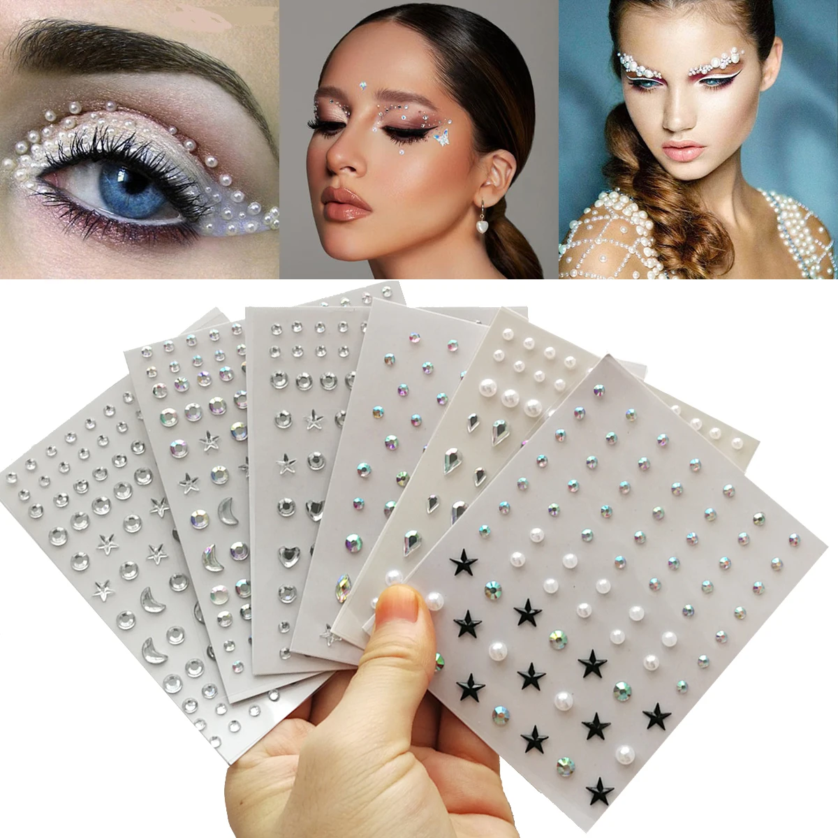 7 Arkuszy/Zestaw Tatuaże Tymczasowe 3D Naklejki z Klejnotami Makijaż Oczu Klejnoty Naklejki na Imprezy Koncerty Boże Narodzenie Fałszywe Tatuaże