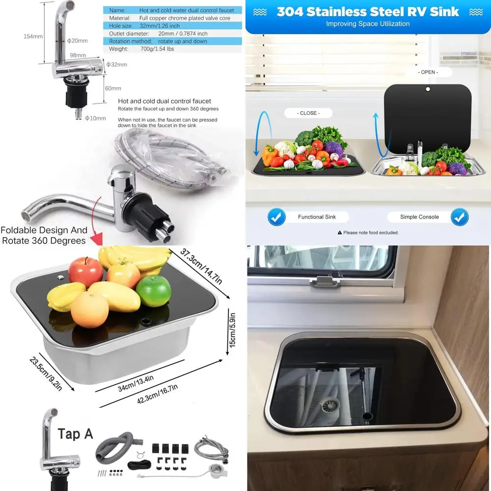 

Мойка из нержавеющей стали с одной чашей и крышкой для кухонных принадлежностей автодомов, кемперов и моторхоумов