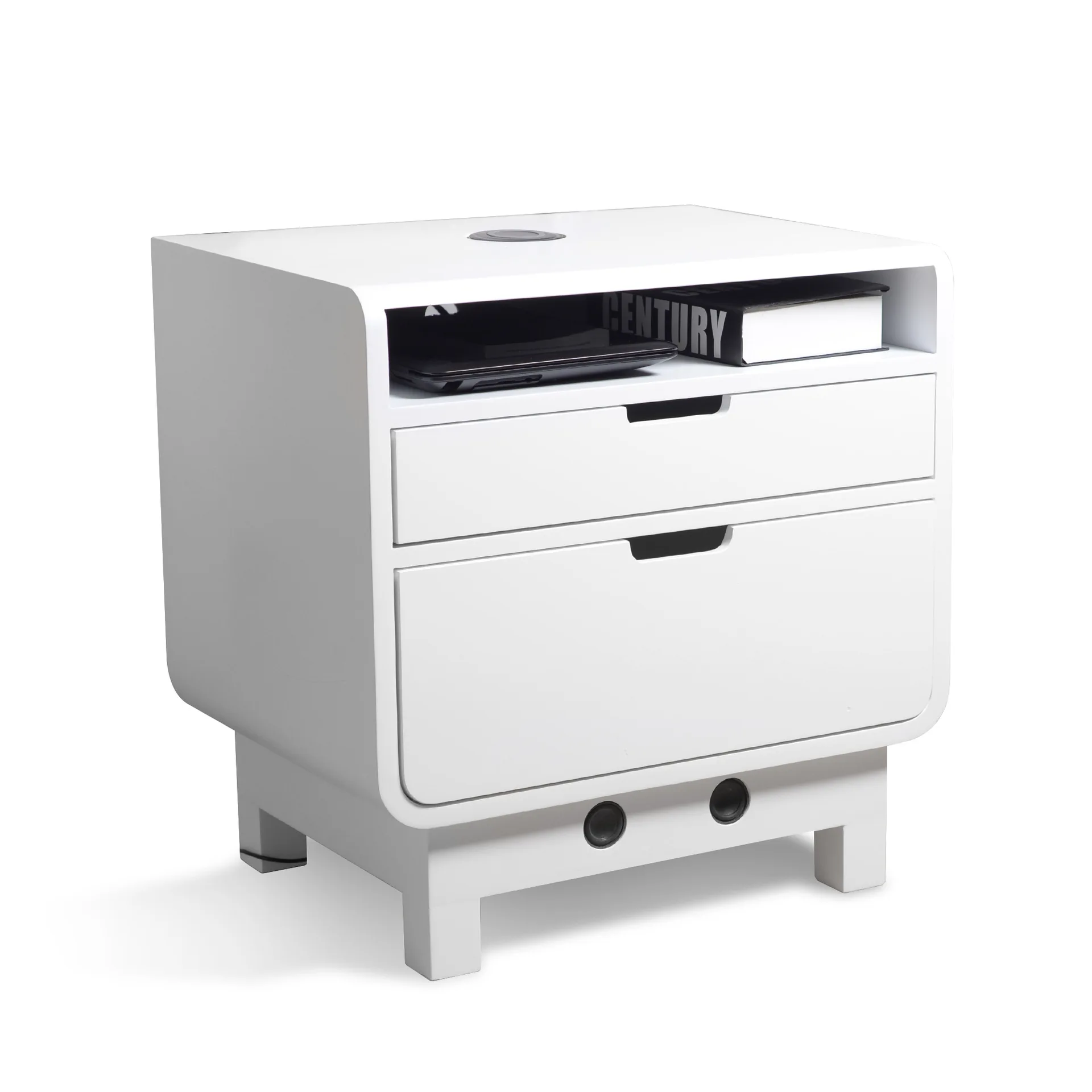 Small apartment multi-functional smart bedside table with sensor light fingerprint lock Bluetooth audio wireless charging side