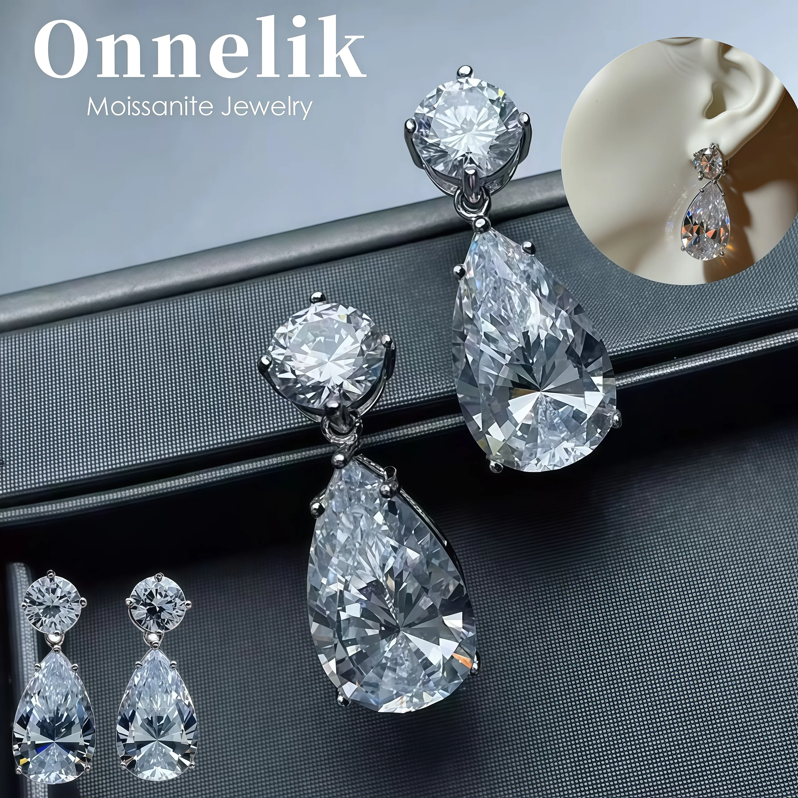 

Onnelik 8 Carat All Moissanite Water Drop Earrings S925 Stering Silver Diamond Wedding Anniversary Gift Fine Jewelry for Women