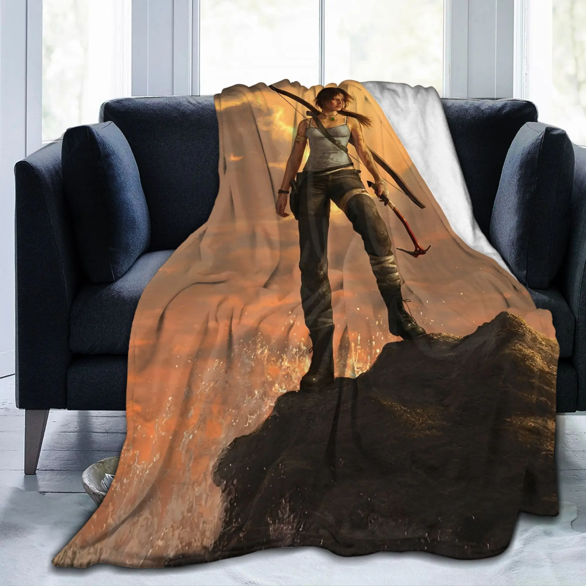 Tomb-Raider Lara Croft Blanket Survival Video Game Flannel Vintage Breathable Throw Blanket for Bedding Lounge Winter Travel