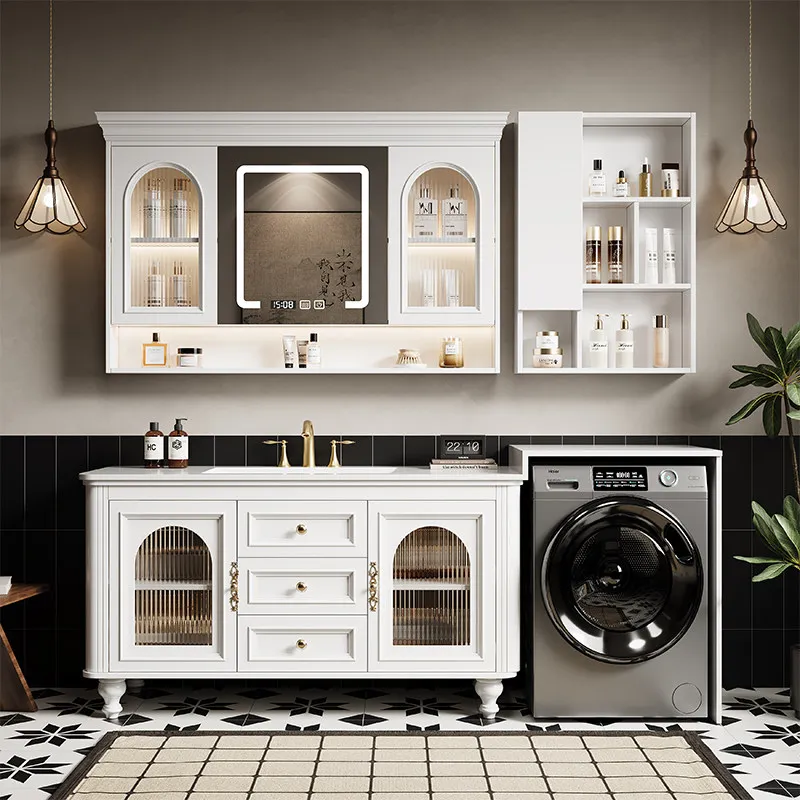 

Washing machine cabinet integrated basin, bathroom cabinet, rock slab seamless ceramic basin washstand