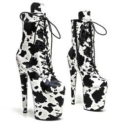 Leecabe  20CM/8inches Matte PU Cow pattern  Upper Fashion trend  platform High Heel  stripper heel  Pole Dance boot