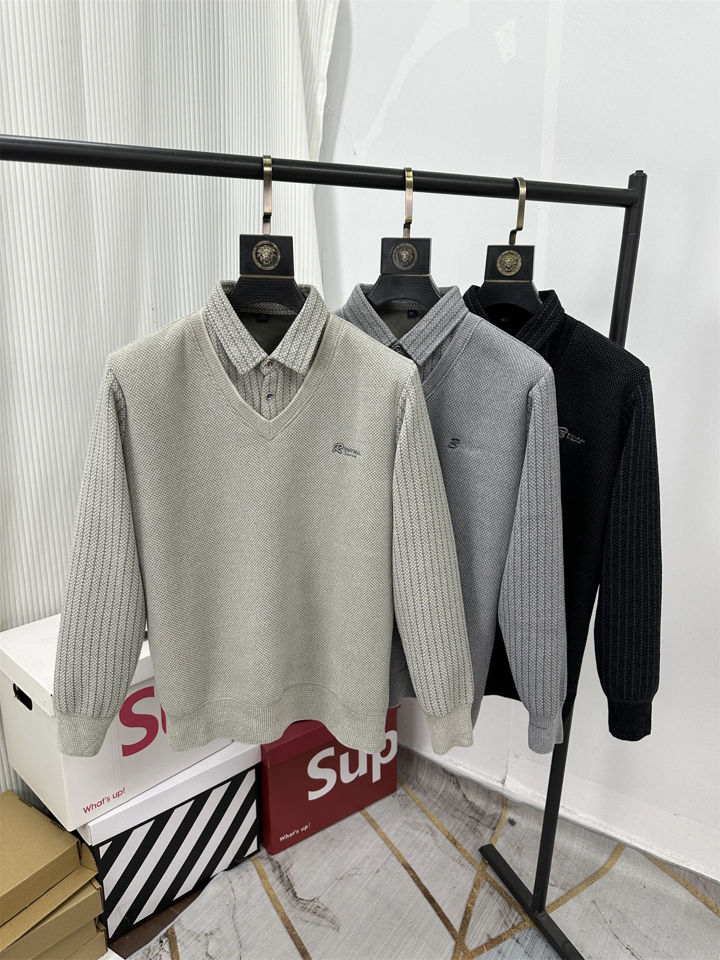 

Thiened Fce Lined irt Collar Knitted Sweater Commute Versatile Men's Long Sve Warm Skin-friendly Polyester Nylon