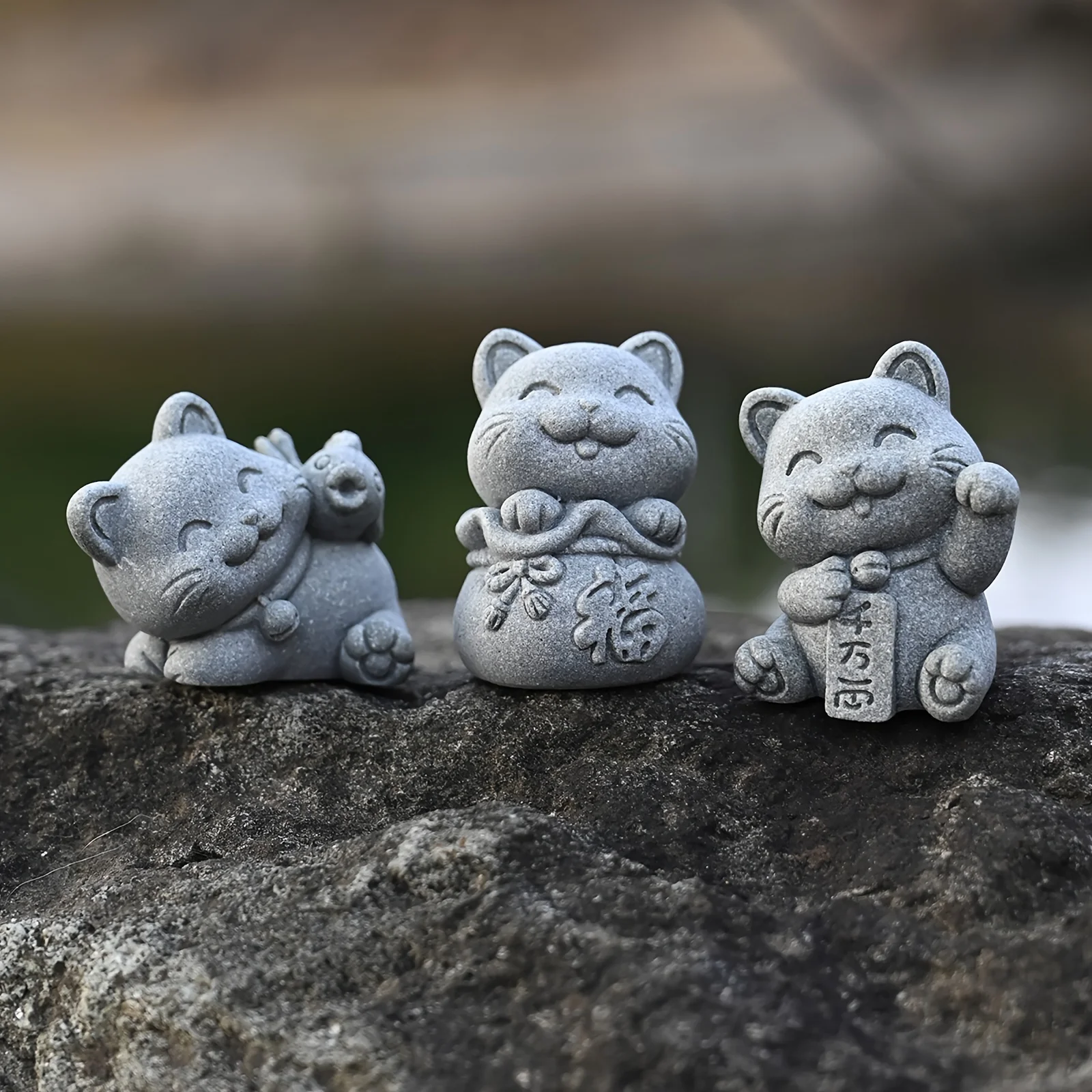 

4pcs Collectible Cat Figurines Set Stone Resin Cute Cartoon Cats, Versatile for Various Room Types, Indoor & Garden Décor