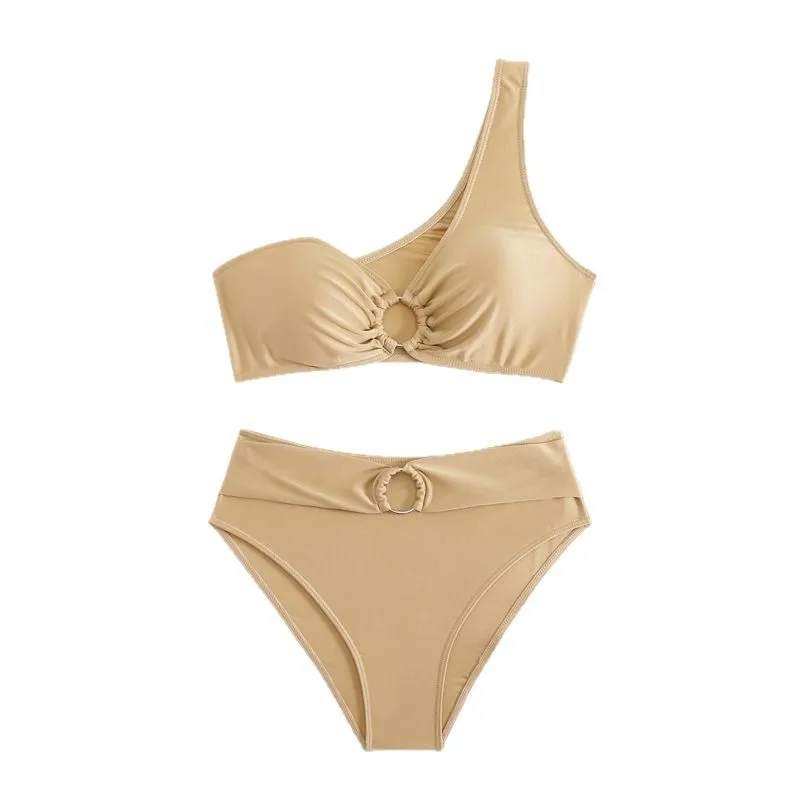 Seksowne khaki bikini na jedno ramię damskie stroje kąpielowe damskie stroje kąpielowe 2025 nowy zestaw bikini z wysokim stanem strój kąpielowy kostiumy kąpielowe Biquini