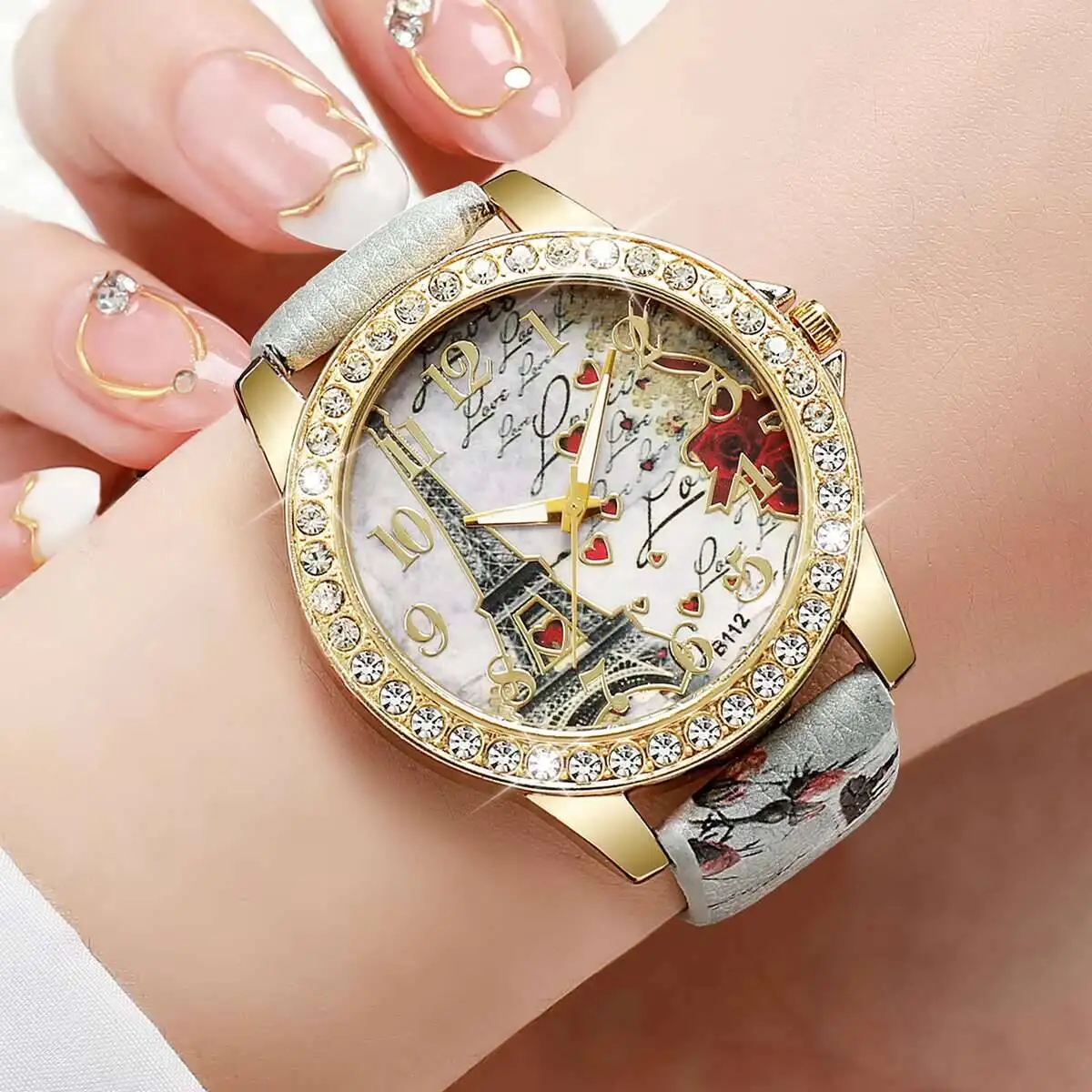 Fashion Flowers Women Watches Casual Leather Strap Analog Quartz Watch Reloj Mujer Girls Clock Gift