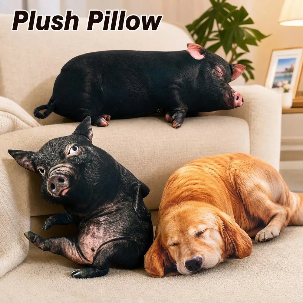 40cm Funny 3D Simulation Animal Plush Pillow Soft Stuffed Pig Dog Cushion Real Life Throw Pillow For Sofa Home Decor Gag Gift