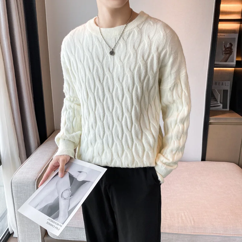 2023 New Autumn Winter Korean Fashion Knitted Sweaters Men's Jumper Stripe Pullovers Stylish Clothing Sweatshirts 3XL