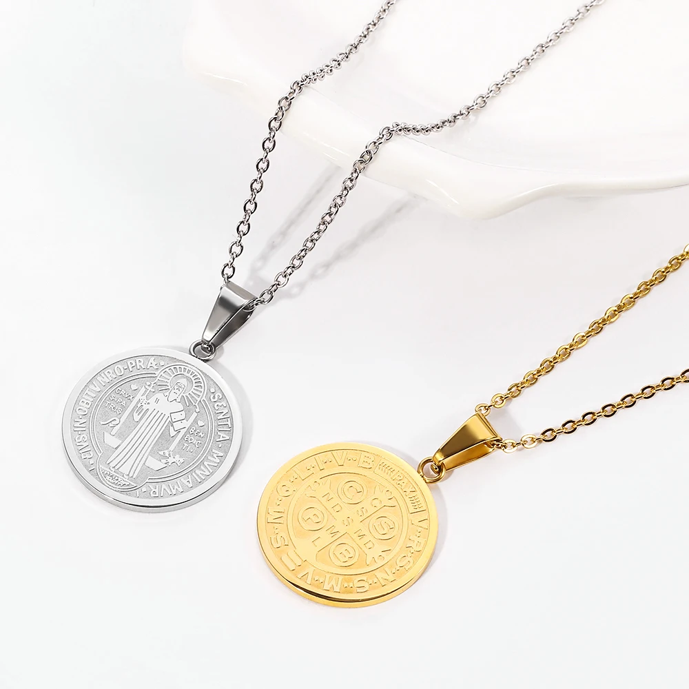 الكاثوليكية سانت بنديكت ميدالية قلادة قلادة |   قلادة سان بينيتو من الفولاذ المقاوم للصدأ للجنسين للنساء والرجال