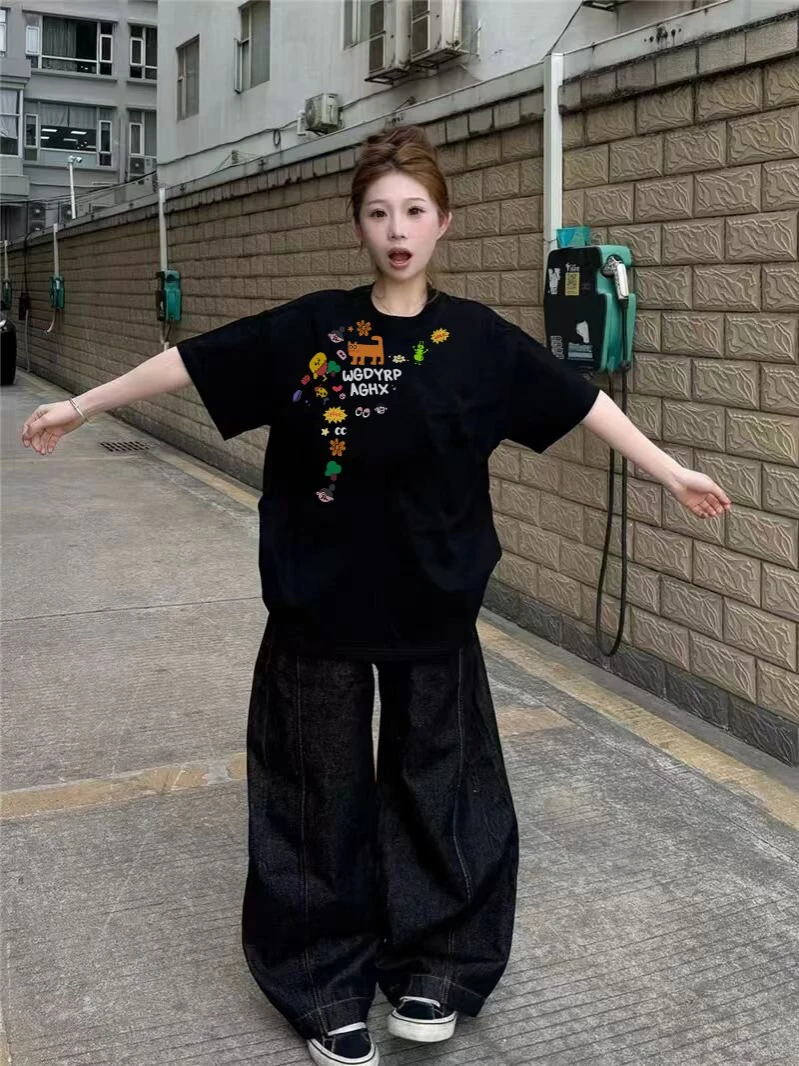 

ex Loose Fit fiti ort Sve Cotton T-irt Korean Sle Casual Wear Summer Comfortable Breathable round Ne Top