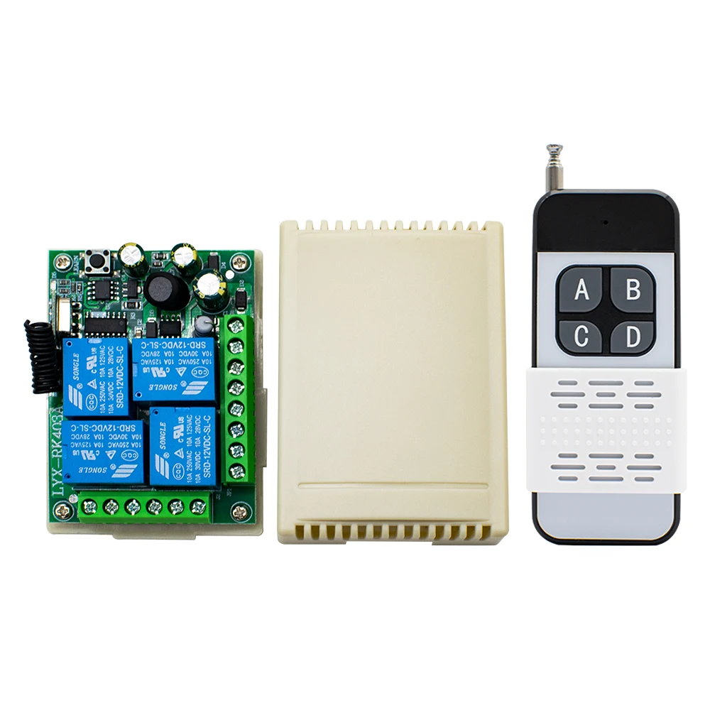 Wireless RF Switch AC 110V 240V 220V 4CH Relay Receiver Module+4 Button RF Remote Control 433Mhz Transmitter for Garage Car Gate