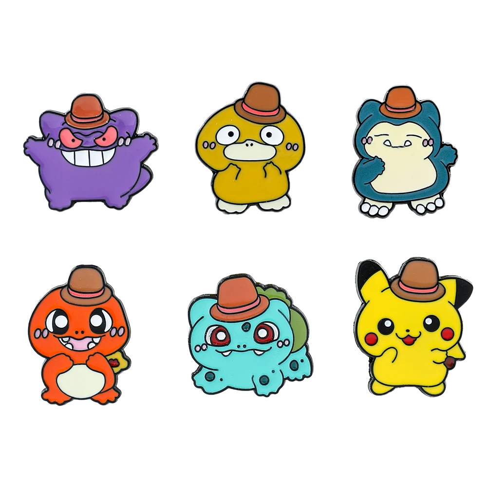 Anime Pokemon Brooch Cartoon Figure Kawaii Pikachu Psyduck Bulbasaur Metal Badge Enamel Pin Jacket Jeans Lapel Pin Accessories