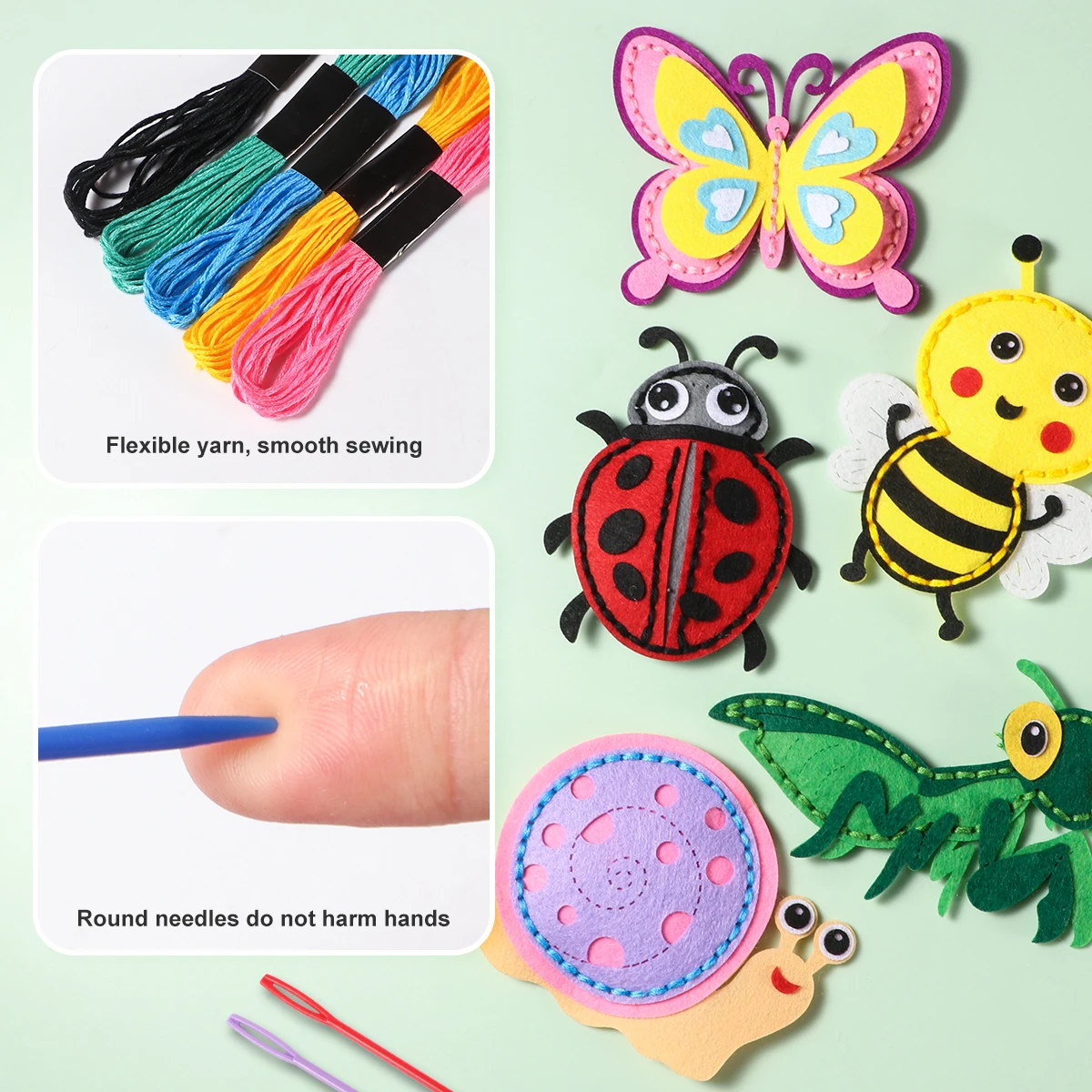 5-delige doe-het-zelf-insectennaaiset; Handnaaimaterialen voor beginners voor het naaien van plezier; Schattig insectenvormig zakje voor geschenken; Creatieve Handi