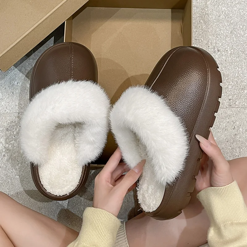 

Новые модные пушистые женские тапочки на платформе, зима 2020, теплая плюшевая хлопковая обувь, женские удобные нескользящие домашние тапочки унисекс