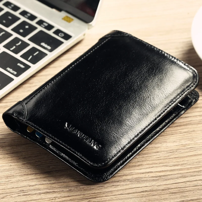 Men's wallet Men's first layer cowhide wallet short three-fold business classic wallet best-selling