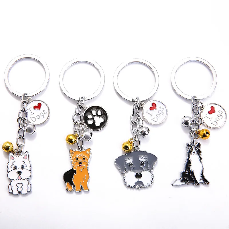 Dog Puppy Key Chain Pet Dog Corgi Samoye Bulldog Husky Border Pastoral Bull Terrier Pug Poodle Chenery Enamel Pendant Keyring