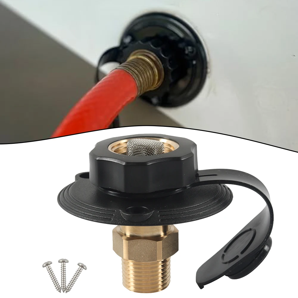 1pc RV City Water Inlet With Check Valve Flange Hose Connector Connection Fill Brass Plastic UV Rust Resistant RV Parts