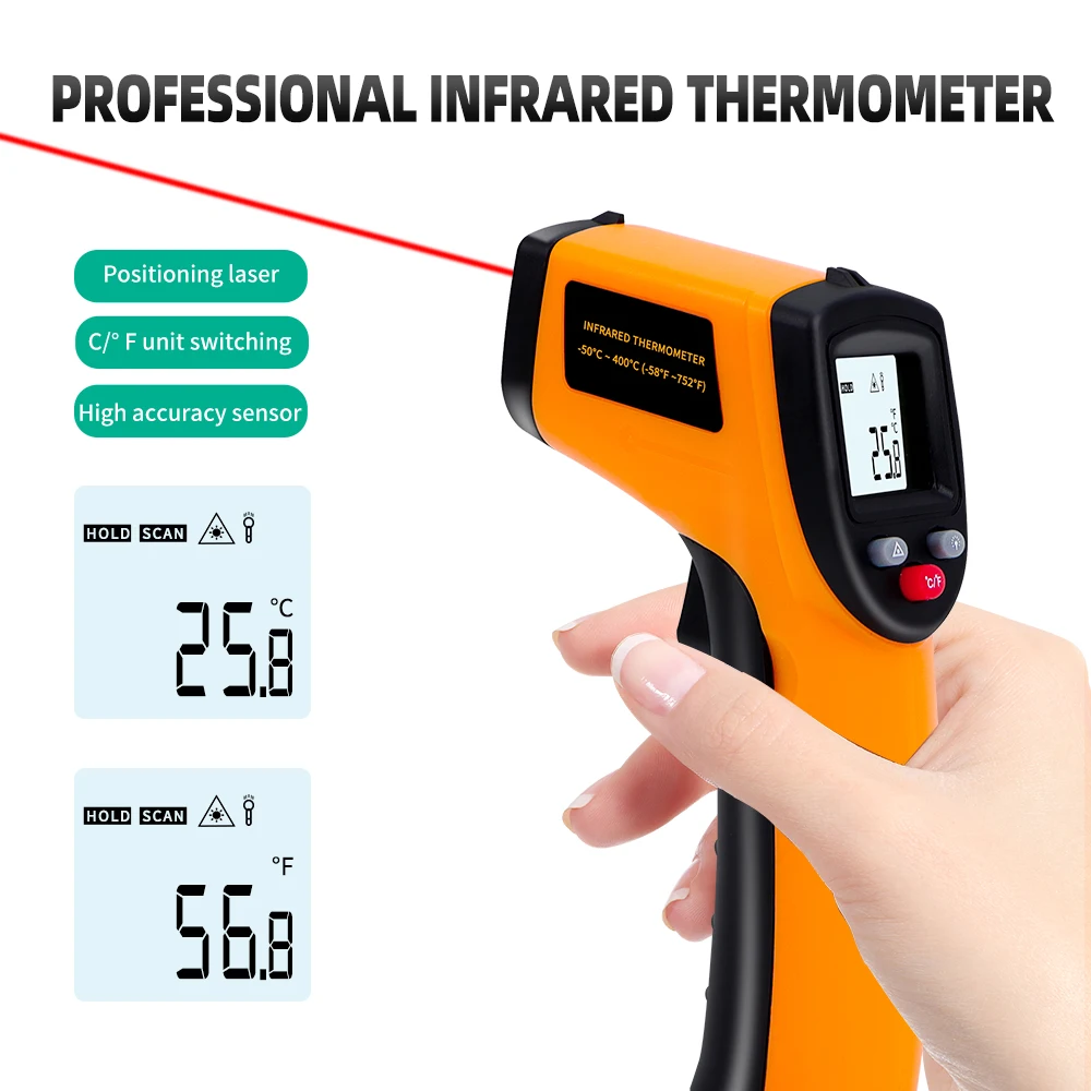 GM320 Infrared Thermometer Digital Pyrometer Non-Contact Laser -50~400 ℃ IR Laser Temp Meter Industrial Pyrometer Point Gun