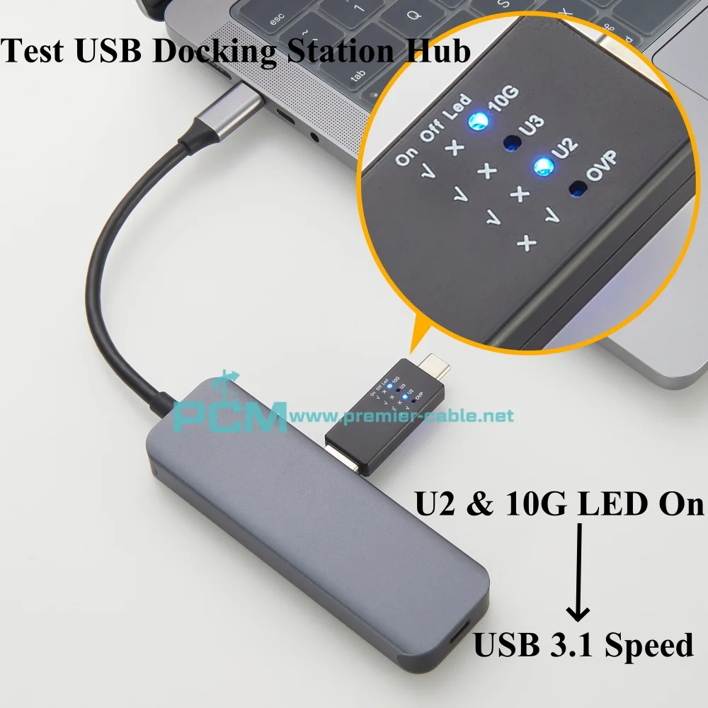 USB Interface Tester Hub, USB2.0 3.0 3.1 Port Speed and Voltage Test Tool, Docking Station USB-A USB-C Port Function Quick Test