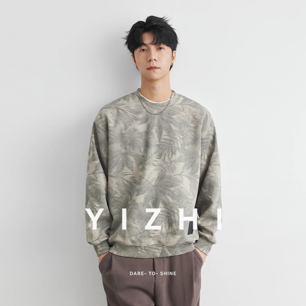 العصرية الأمريكية الوزن الثقيل تصميم جولة الرقبة البلوز الرجال الخريف جديد فضفاض عارضة طويلة الأكمام أعلى الذكور فضفاضة تناسب البلوز