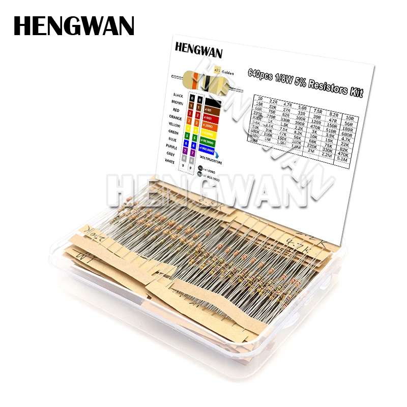 640pcs 1/8W Carbon Film Resistor Kit 5% Resistance Assorted Set 64valuesX10pcs 1R - 10M ohm 0.125W Sample Pack