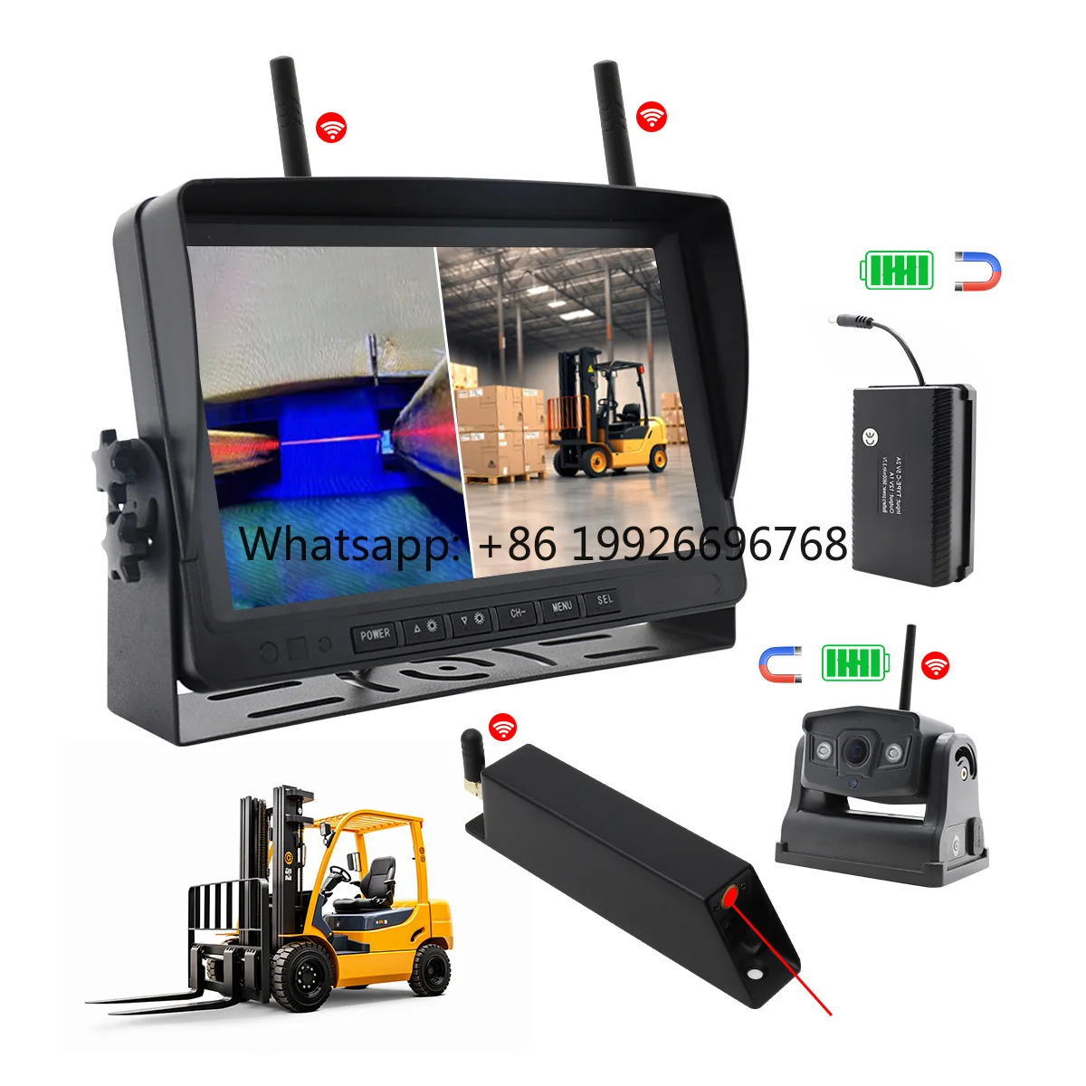 7 Inch Wireless 2.4G Digital Forklift Camera System 60v Car Forklift Camera Strong Magnetic Battery Rear View Monitor System
