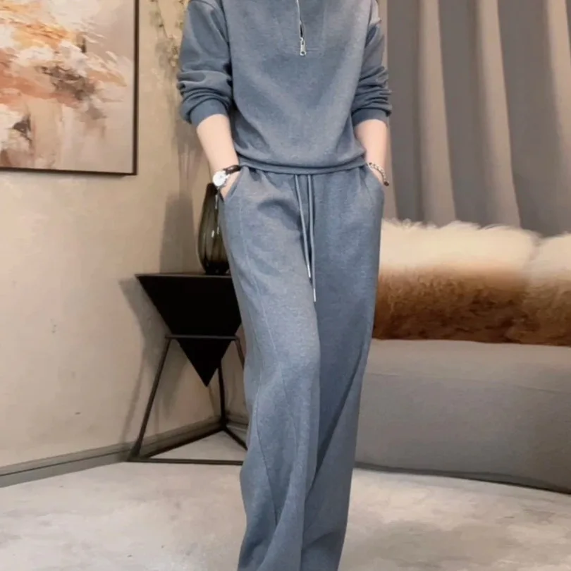 

Элегантный комплект свитшотов с воротником, женская повседневная модная утягивающая скрывающая спортивная одежда, весна-осень, удобная смесь полиэстера