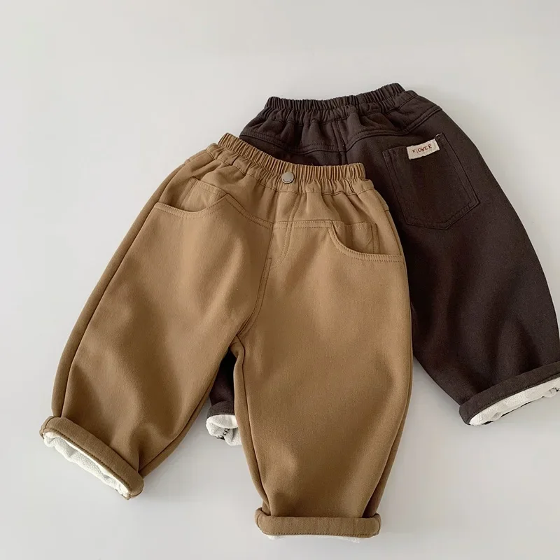 

2025 Winter Children's Clothing Kids Integrated Fleece Casual Pants 1-6Y Boys Girls Soft Warm Trousers Fashion Loose Pants